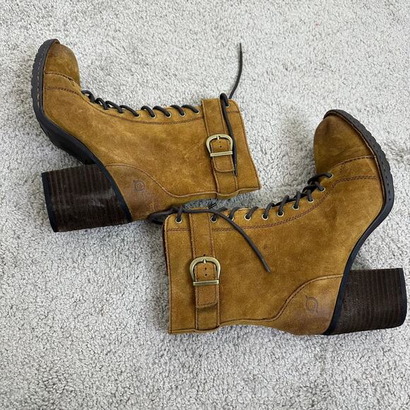 Born Cass Hiking boots In Chestnut NEW Women's 8.5 Suede Heeled Booties - Picture 6 of 10